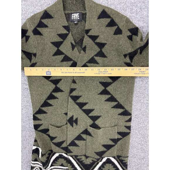 Frye Sweater Womens Small Green Black Longline Cardigan Shawl Collar Aztec Knit - Picture 5 of 7